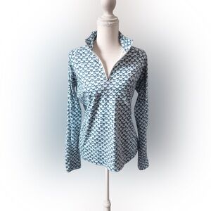 Lady Hagen Quarter Zip Pullover Blue Chevron Print Golf Top Size Small